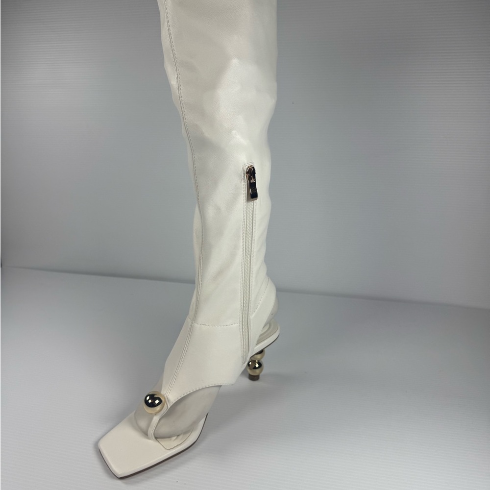 Azalea Wang Dippindot White Knee High Boots Sphere Heel NIB Size 7 - Picture 5 of 7